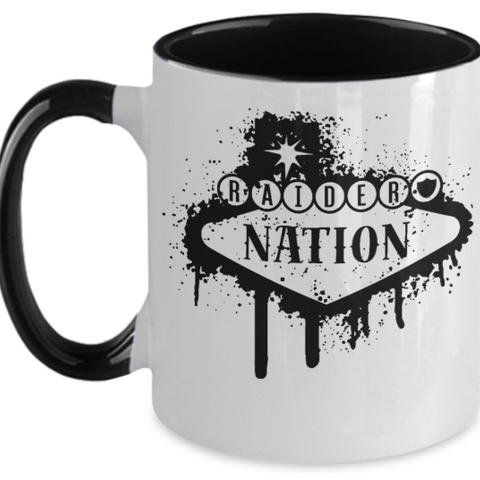 Raider Nation Splash Fun Fan Coffee Mug White and Black Vegas